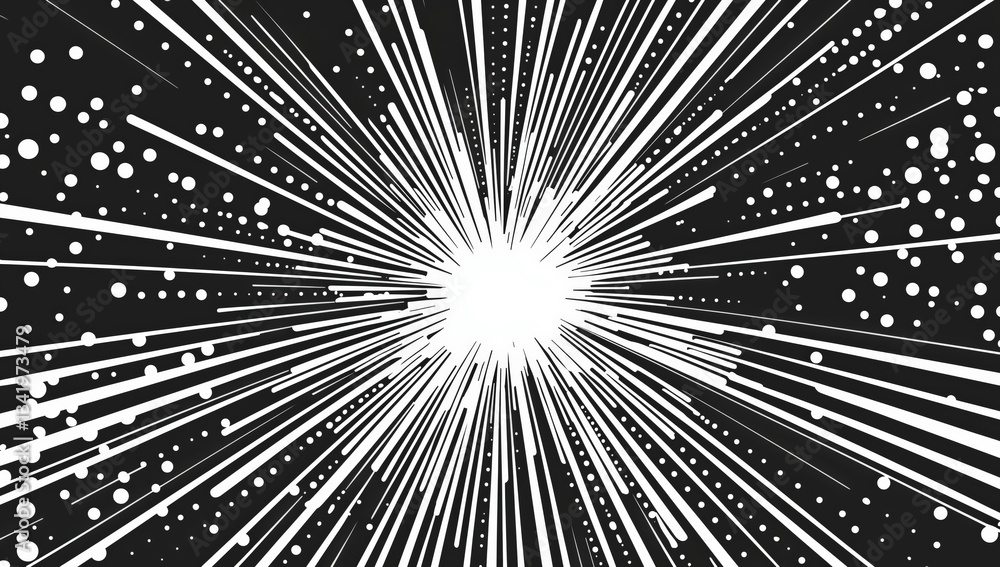 Poster explosive burst: a dynamic visual, showcasing an explosive burst of energy with radiating lines and 