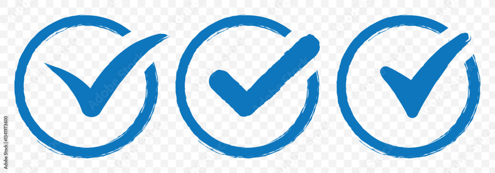 Poster blue check mark tick verification icon symbol vector. set of profile verification vector icons. stic