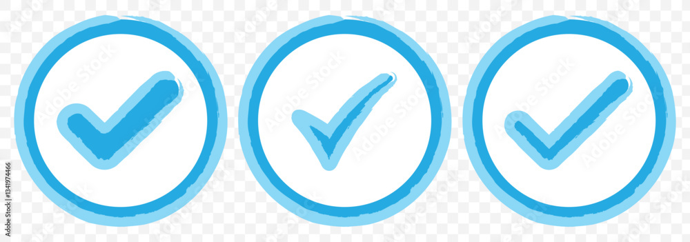 Poster blue check mark tick verification icon symbol vector. set of profile verification vector icons. stic