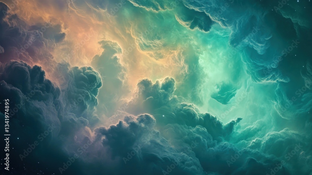 Poster ethereal cloudscape, a mesmerizing display of color and texture