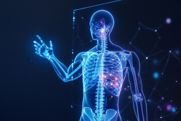 Human Anatomy Medical Scan - 3D of a human body scan highlighting internal structures and potential pain points