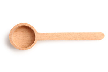 Empty wooden scoop isolated on white background