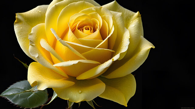 Elegant yellow Rose on black background - Powered by Adobe