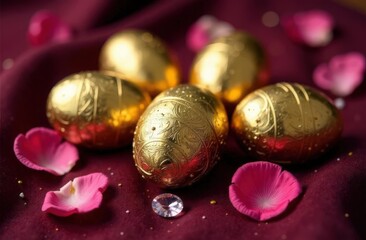 Easter still life with a basket filled with painted eggs, fresh colors, vertebrae branches and Easter cake