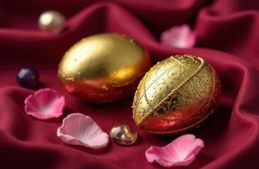 Easter still life with a basket filled with painted eggs, fresh colors, vertebrae branches and Easter cake
