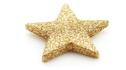 A shiny, metallic gold star isolated on a white background. Ideal for representing achievement, success, quality, or ratings