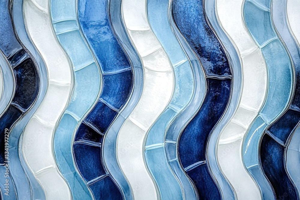 Aufkleber abstract wavy tile pattern featuring shades of blue and white creating a calming effect