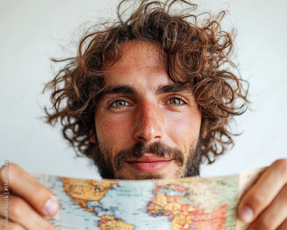 Poster wanderlust meets digital nomad curly-haired explorer embracing global connectivity and remote work c