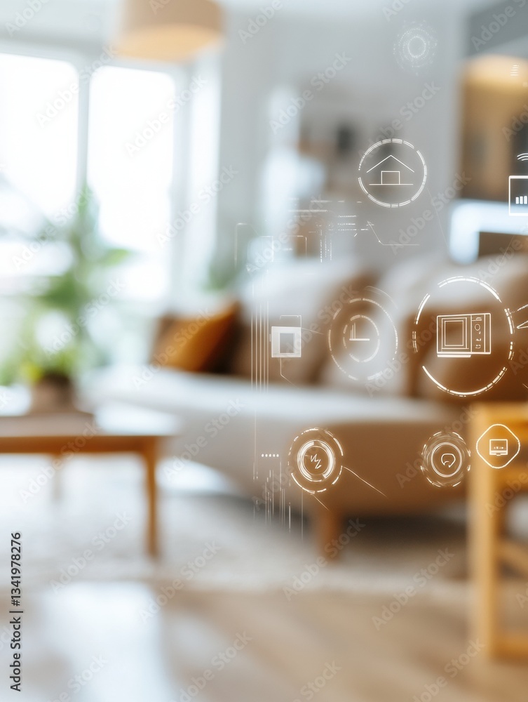 Poster minimalist smart home ar interface futuristic digital wellness technology transforming living spaces