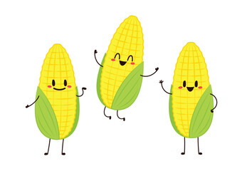 Corn cartoon vector. Cute vegetable vector character isolated on white. Corn mascot.