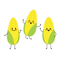 Corn cartoon vector. Cute vegetable vector character isolated on white. Corn mascot.