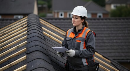 Roofer Conducting Final Inspection on a Completed Roofing Project (Industry)