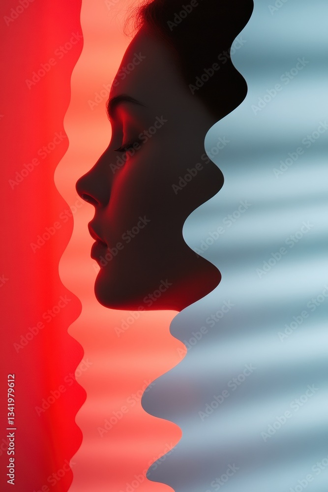 Poster chromatic identity silhouette avant-garde digital portrait exploring geometric profiles, emotional d
