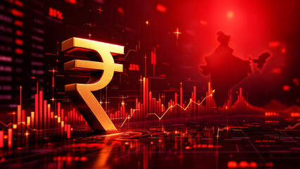 Indian Rupee Crisis Concept with Economic Downtrend, Red Financial Chart, and Market Crash Visualization, Indian stock market collapse concept.