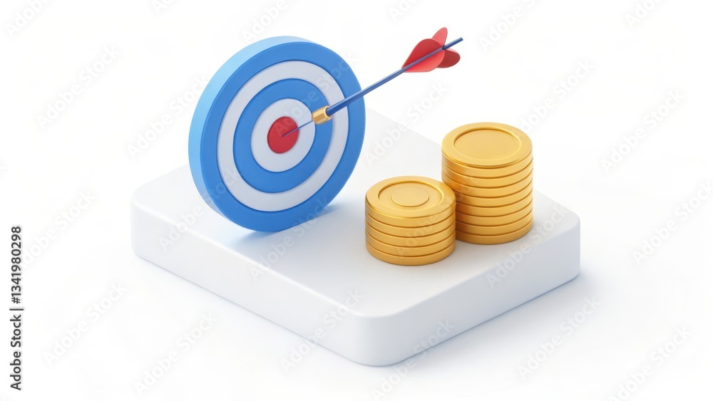 Poster target achieved: a 3d rendering of a target with an arrow hitting the bullseye, accompanied by stack