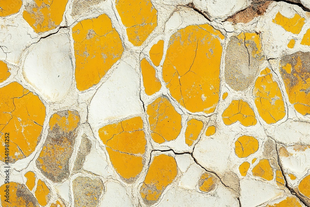 Poster yellow and white abstract pebble stone pattern with visible cracks