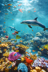 Fototapeta premium Dazzling Undersea Extravaganza: A Peek into The Vibrant Marine Life of US Coastal Waters
