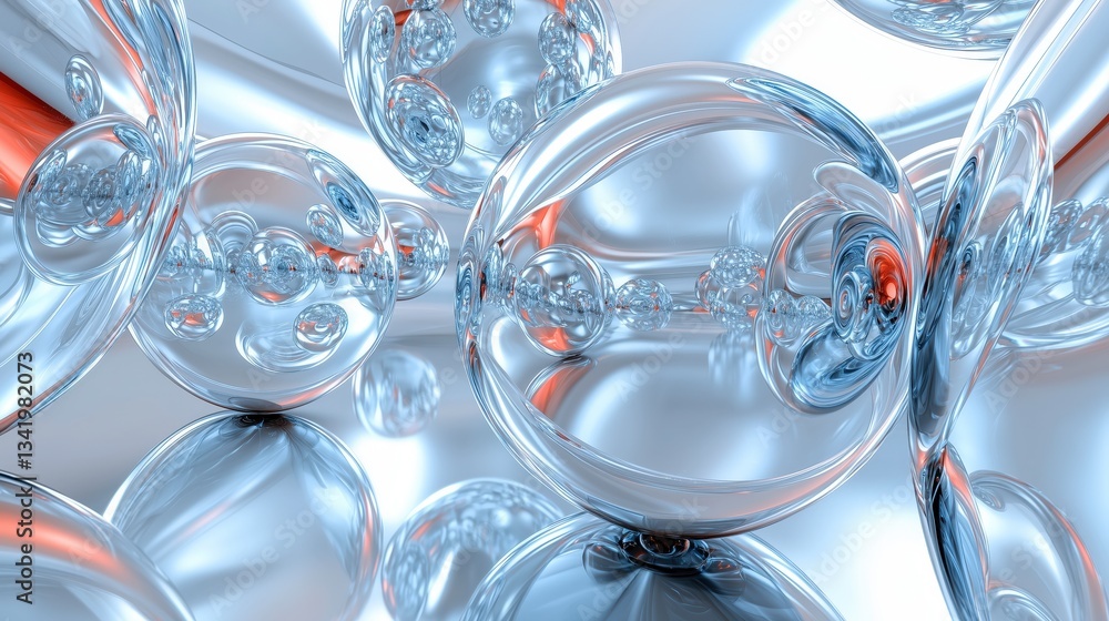 Poster abstract spheres: a mesmerizing arrangement of gleaming spheres, their reflective surfaces mirroring