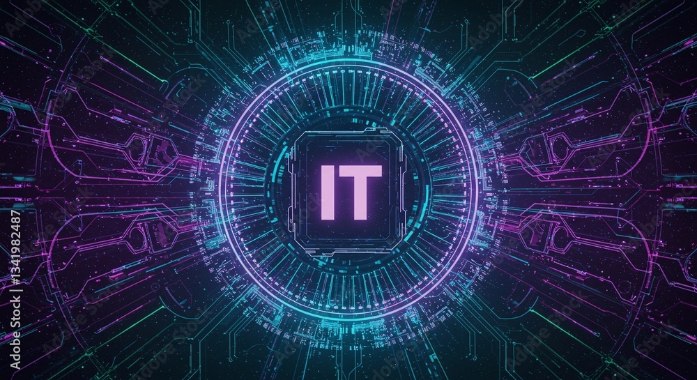 Poster digital it hub: an eye-catching it-themed graphic showcases a futuristic digital circuit board with 