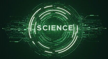 Digital Science: A dynamic digital representation of the word "SCIENCE" set against a complex and futuristic circuit board design, capturing the essence of technological innovation.