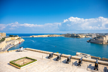 Obraz premium Amazing city walls of Valletta, capital of Malta. The Capital Of Malta Is Valletta. Sea gate of the city.