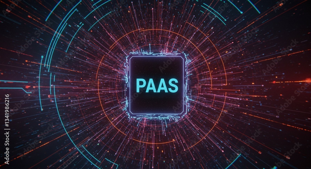 Poster platform as a service (paas) conceptual: a vibrant and dynamic digital rendering of 