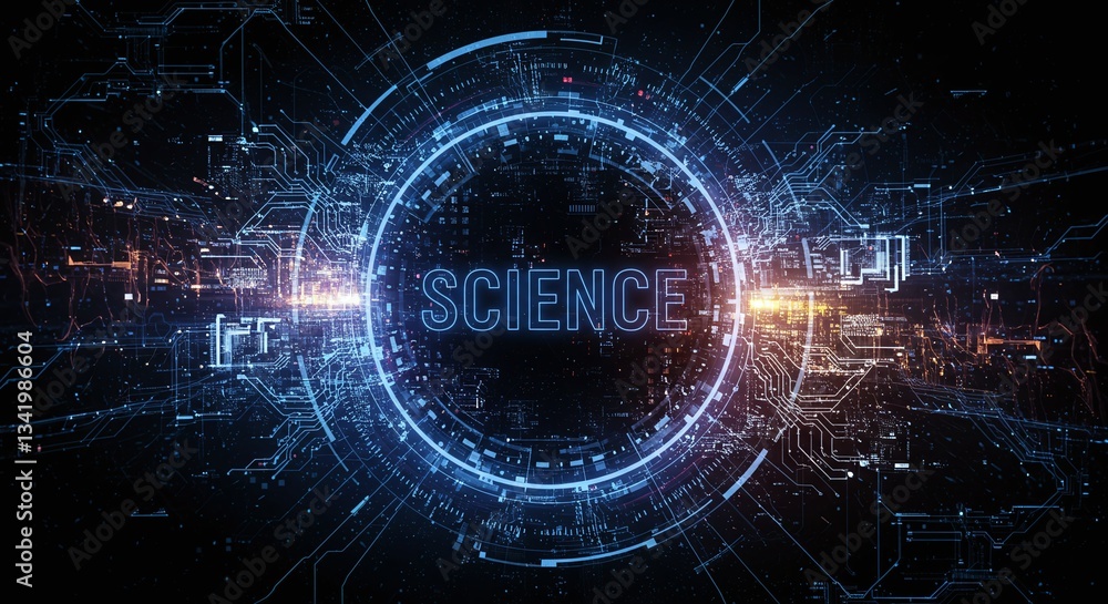 Poster illuminating science: a captivating digital artwork showcasing the word 