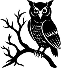 Owl Simple black silhouette, Black silhouette vector icon, silhouette illustration
