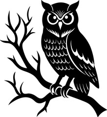 Owl Simple black silhouette, Black silhouette vector icon, silhouette illustration