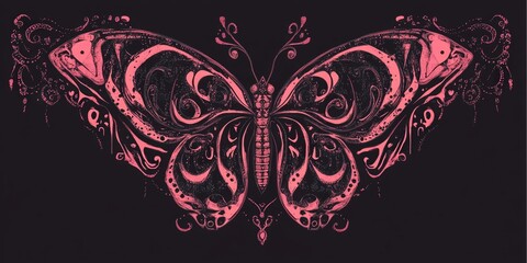 Neo tribal y2k tattoo, heart and butterfly shape. Cyber sigilism style hand drawn ornaments.  illustration of black and pink emo gothic tribal tattoo designs