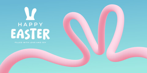 Obraz premium Happy Easter holiday greeting background with colorful ribbon as rabbits ears.