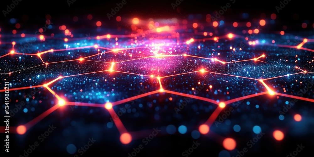 Aufkleber vibrant hexagonal network with glowing lights, digital technology representation and artificial inte