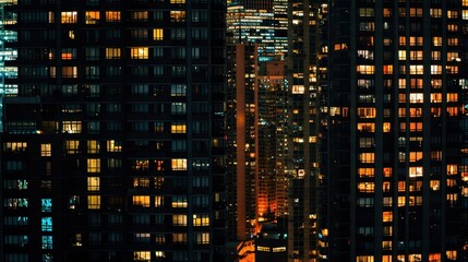 Obraz premium Nighttime city lights seen from high-rise building perspective.
