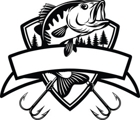 Bass fish and fishing hook vector illustration