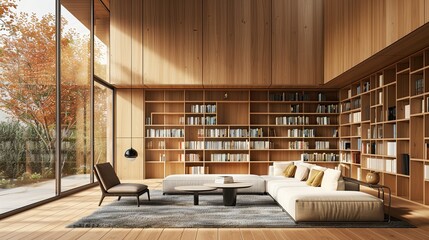 Modern library room interior with books