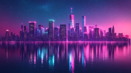 Fototapeta premium Neon Cityscape Reflection at Night