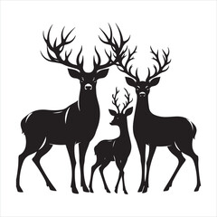 Black silhouette of a standing deer on a white background