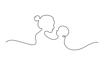 Mother and baby silhouette line art illustration