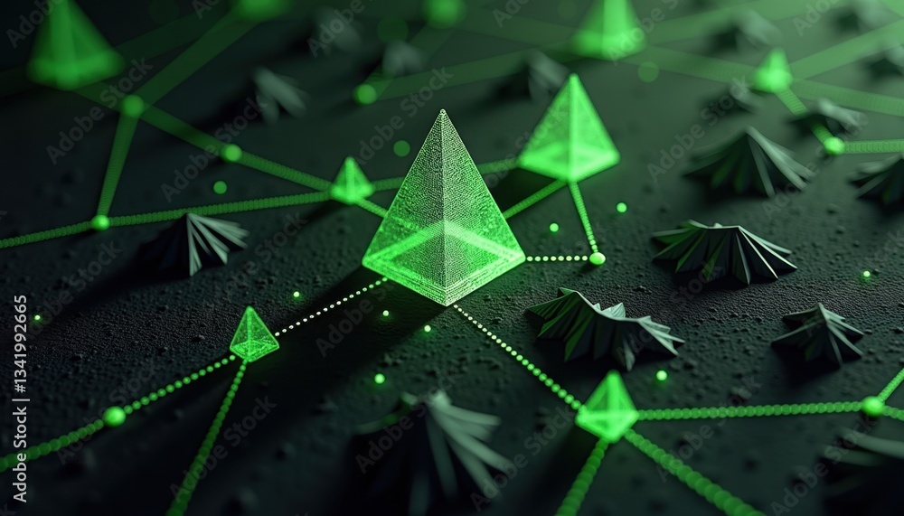 Poster minimalist data map with glowing green connections and shapes