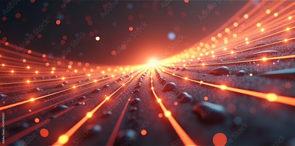 Poster glowing data lines connecting hubs in a futuristic style