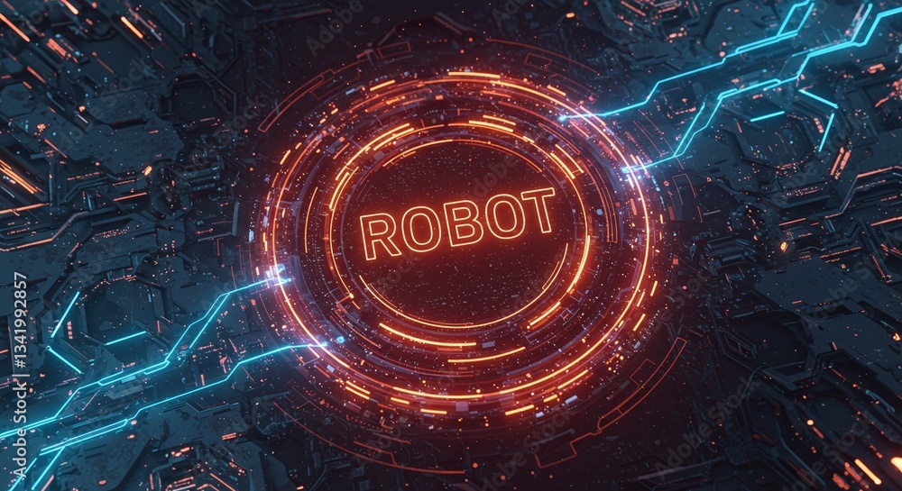 Aufkleber technological genesis: captivating digital artwork showcases a futuristic interface centered around 