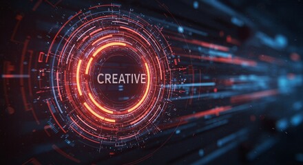 Fototapeta premium Creative Innovation: Digital futuristic illustration featuring the word 