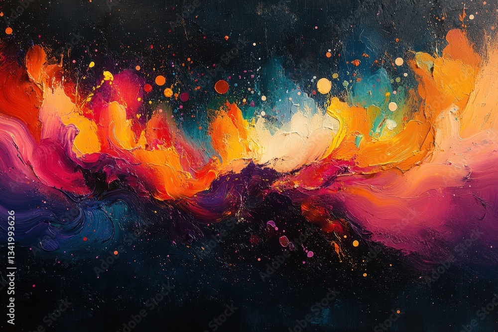 Poster vibrant splashes of color create an abstract composition filled with chaos and energy in a bold disp