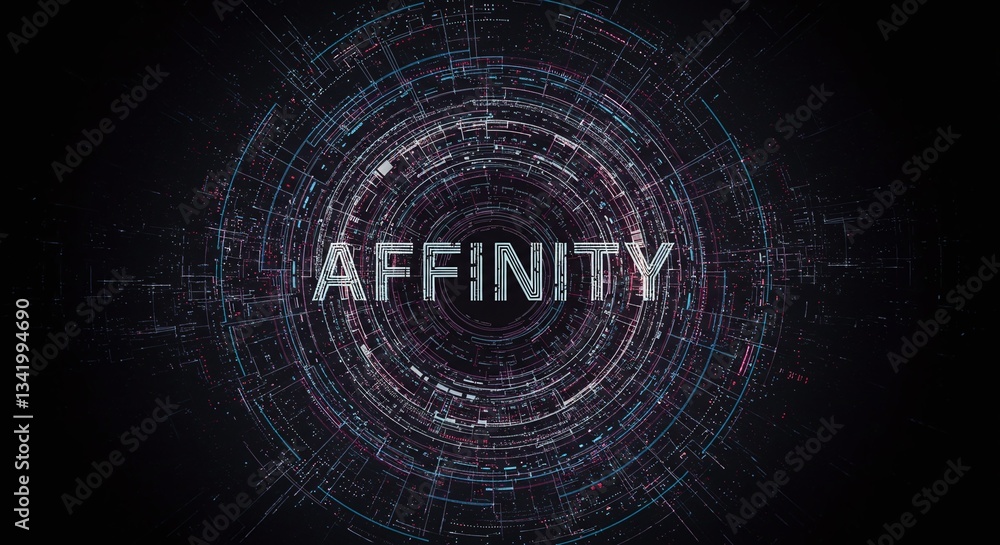 Poster affinity: a futuristic visual exploration of 'affinity' with vibrant, glowing lines and intricate pa