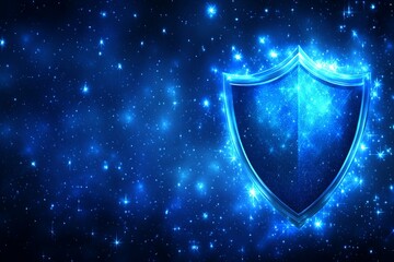 Glowing Blue Shield of Protection Cosmic Background Security Concept