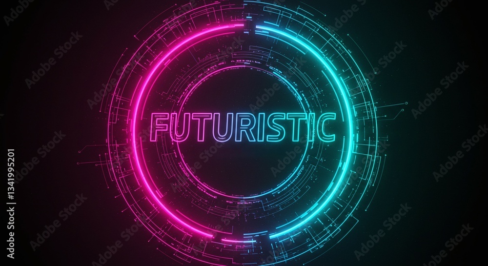 Poster futuristic cyber design: a glowing neon inscription 