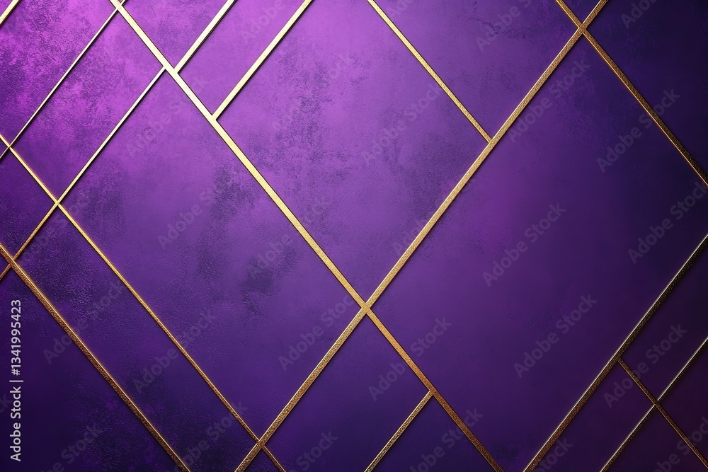Poster Purple geometric art with golden lines creating a textured background pattern