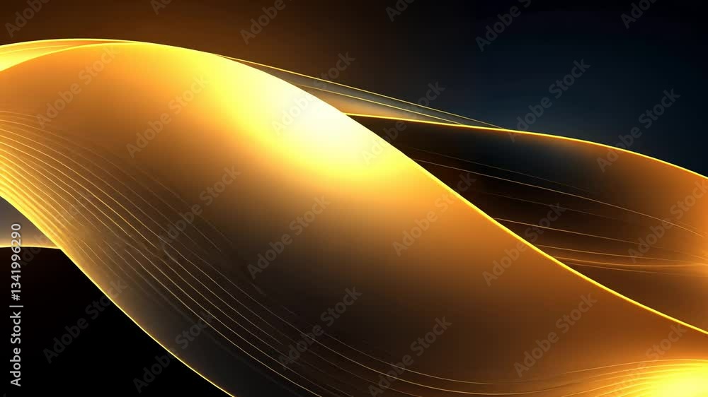 Poster abstract wavy lines of gold and dark color. dynamic flow