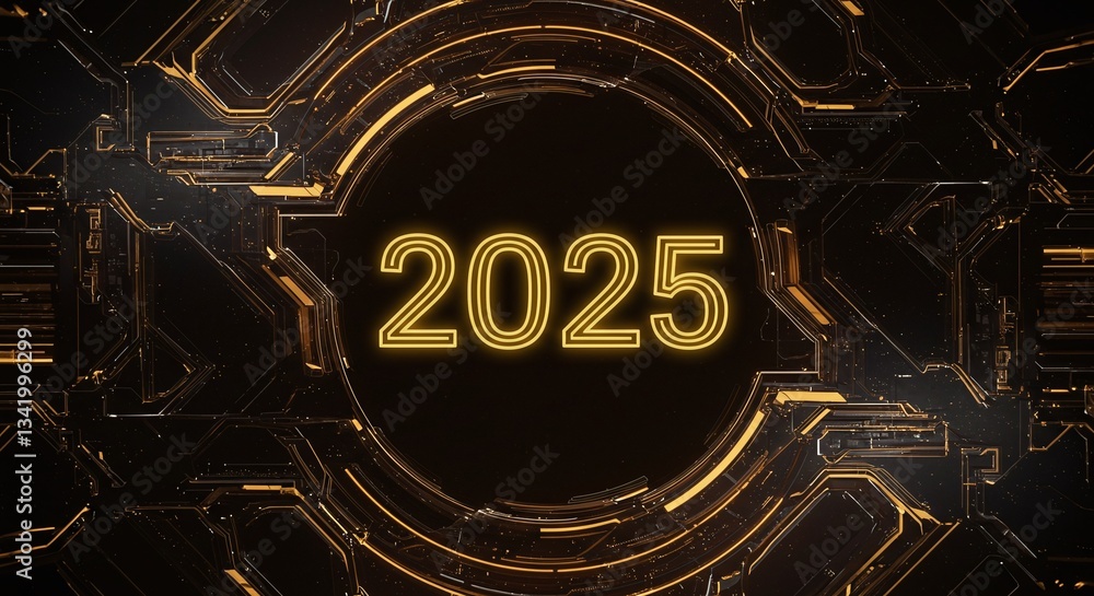 Poster 2025: futuristic interface: a sleek, futuristic interface highlights the year 2025 with advanced tec