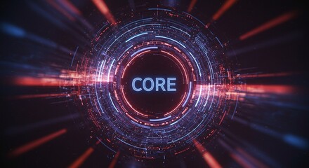 Digital Core: A dynamic visual representation of a digital core with glowing lights, radiating outwards. showing technology, progress, and the future.